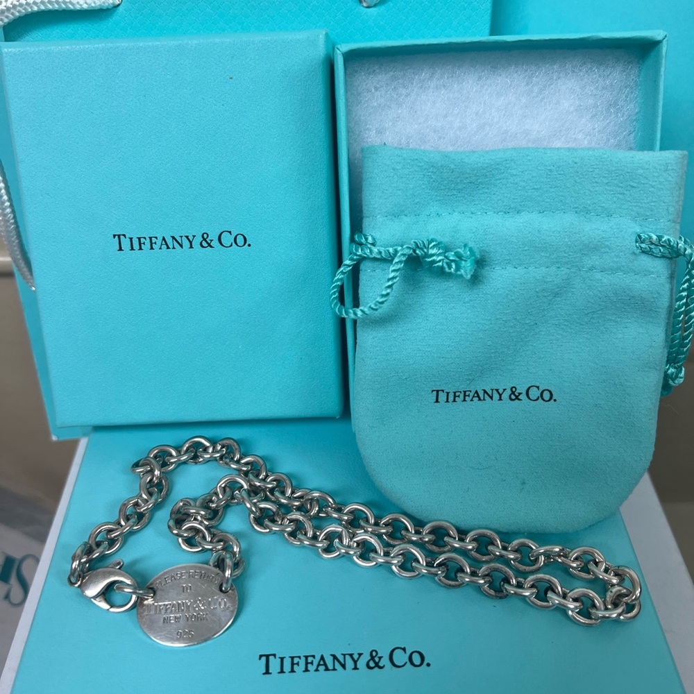 Tiffany & Co. Silver Chain link oval tag Necklace